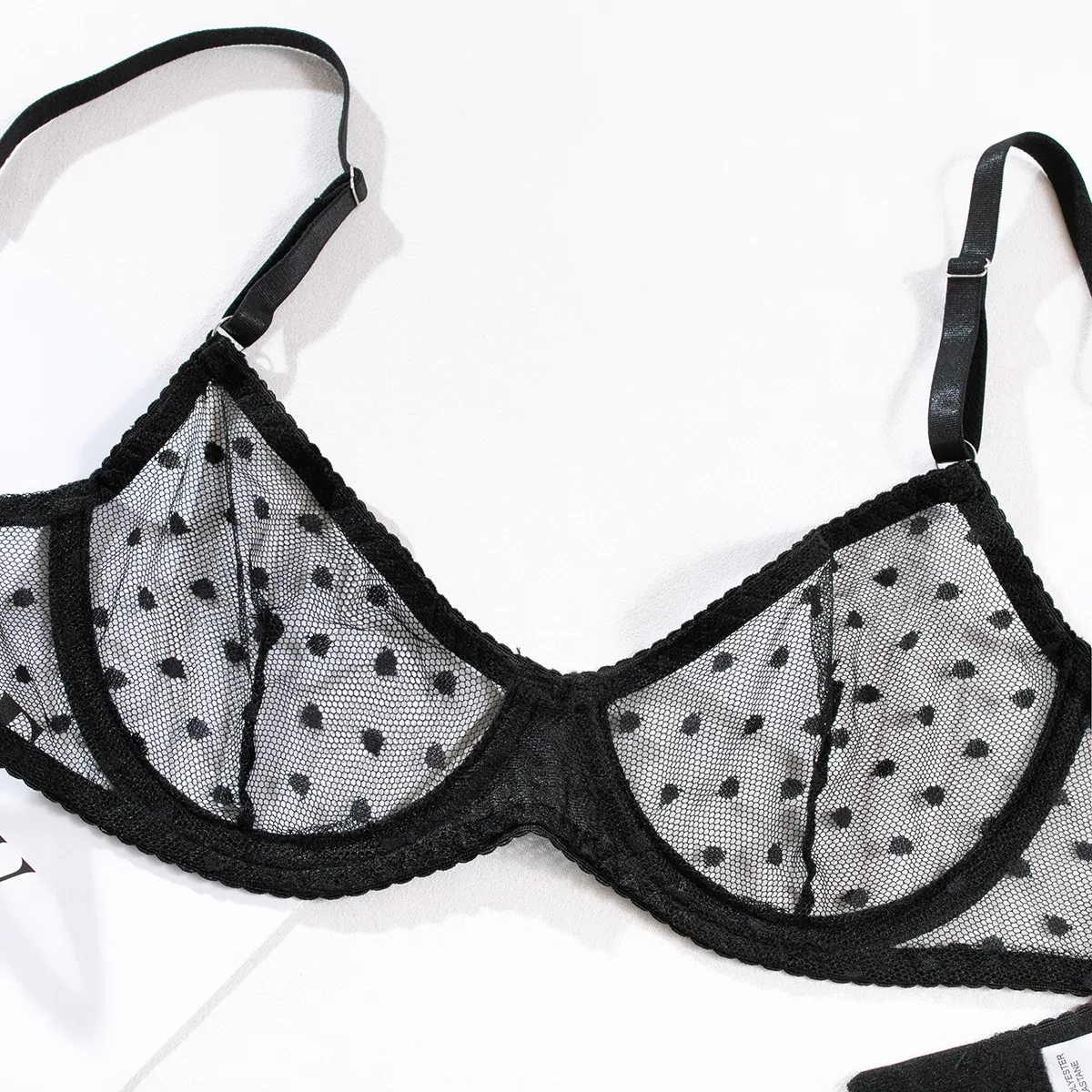 Wholesale Polka Dots Perspective Mesh Bra Set Sexy Thin Two-Piece Lingerie