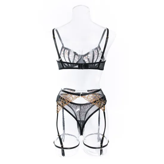 Wholesale See-Through Embroidery Lace Bra Brief Set Sexy Thin Woman Lingerie