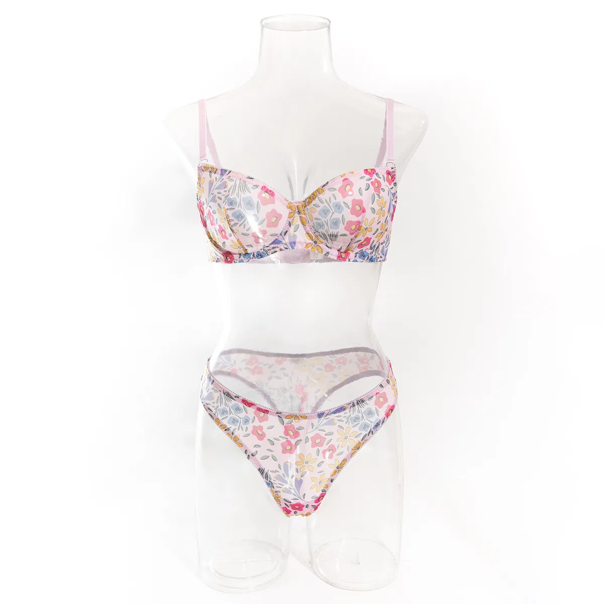 Wholesale Erotic Women's Underwear Set Sexy Floral Print Ultral-Thin 2PCS Lingerie