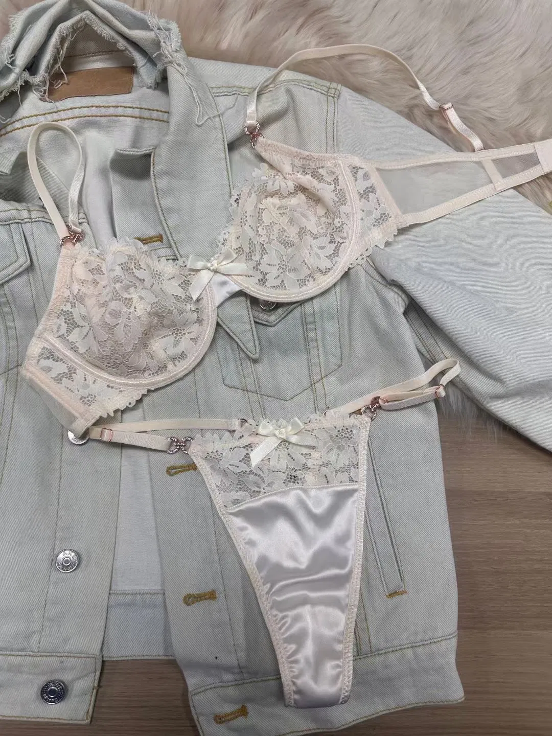 Hot-Selling Sexy French Lace Underwear Ultra-Thin Sheer Nylon Large Lingerie Set