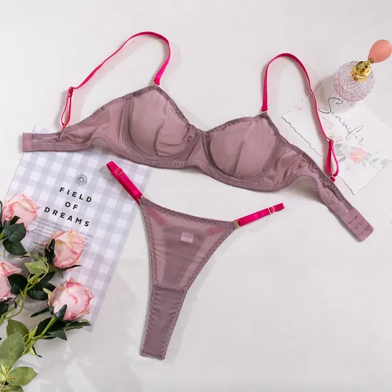 Sexy Transparent Mesh Two-Piece Underwear Set Wholesale Comfortable Solid Color 2PCS Lingerie