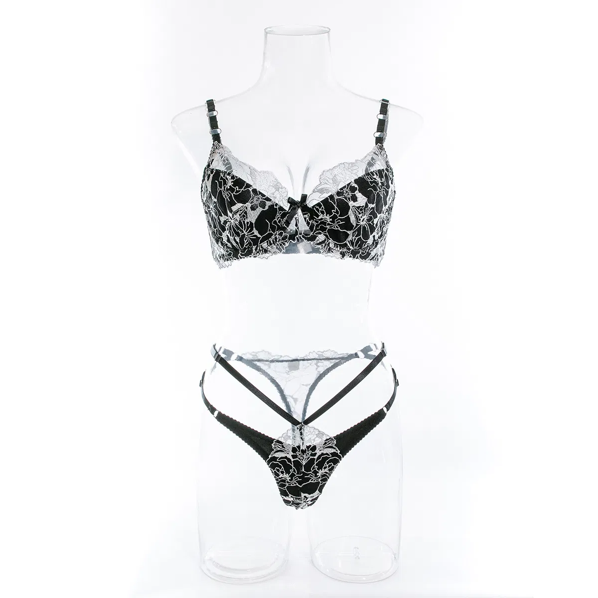 Sexy Double Layer Thin Underwear Set Wholesale Embroidery Transparent Women's Lingerie