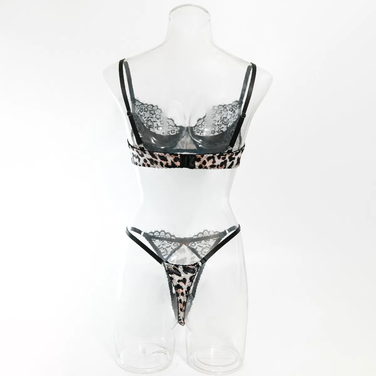 Sexy Leopard Print Ultra-Thin Bra and Thong Set Wholesale Transparent Woman Lingerie