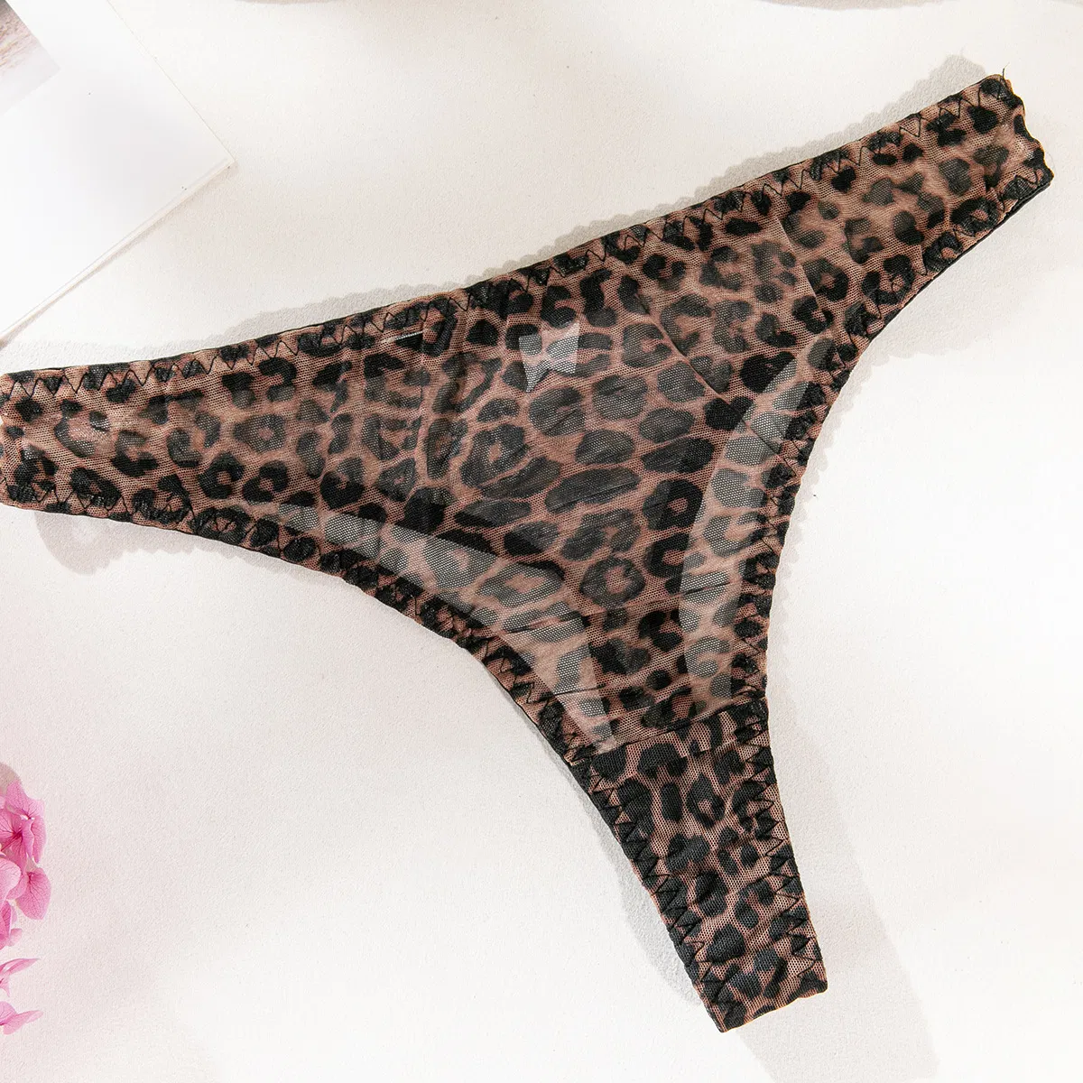Sexy Women Newest Underwear Set Hot Transparent Mesh Leopard Print Lingerie