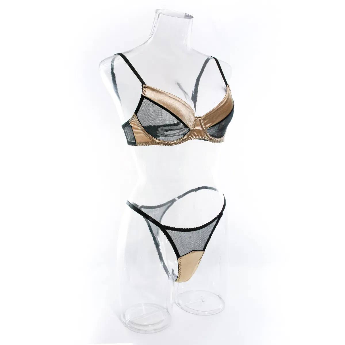 Wholesale Satin See-Through Mesh Women Bra Set Sexy Woman Two Piece Lingerie