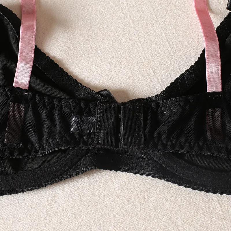 Sexy Bowknot Transparent Mesh Color Contrast Bra Set Hot Selling Garter Belt Woman Lingerie