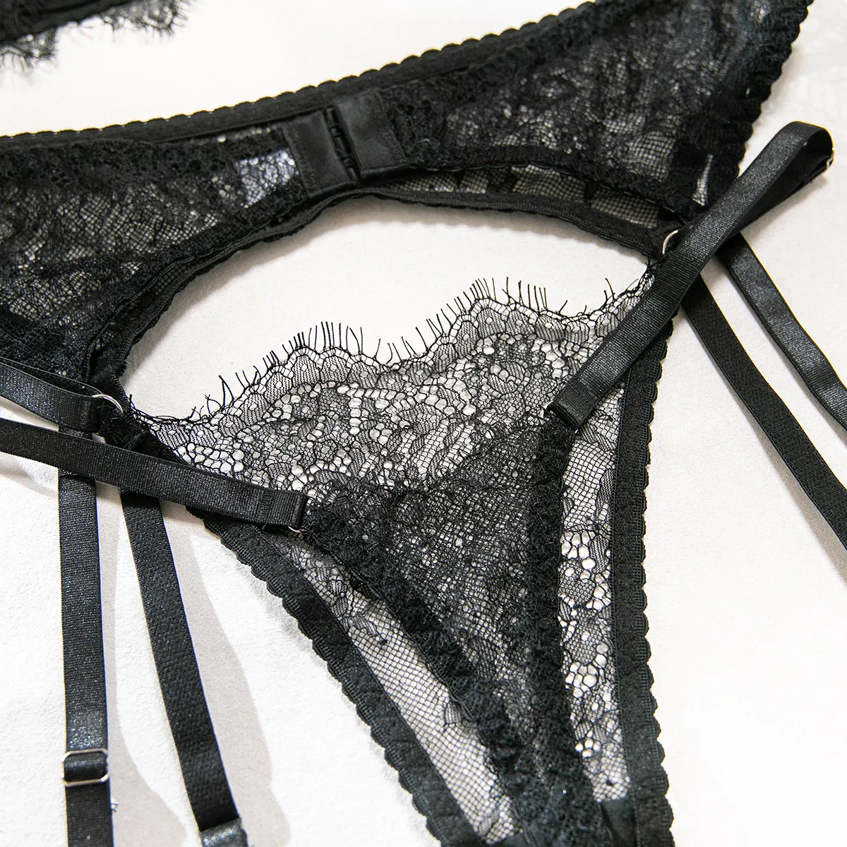 Sexy Eyelash Lace Hollow out Underwear Set Wholesale Embroidery Solid Color Lingerie