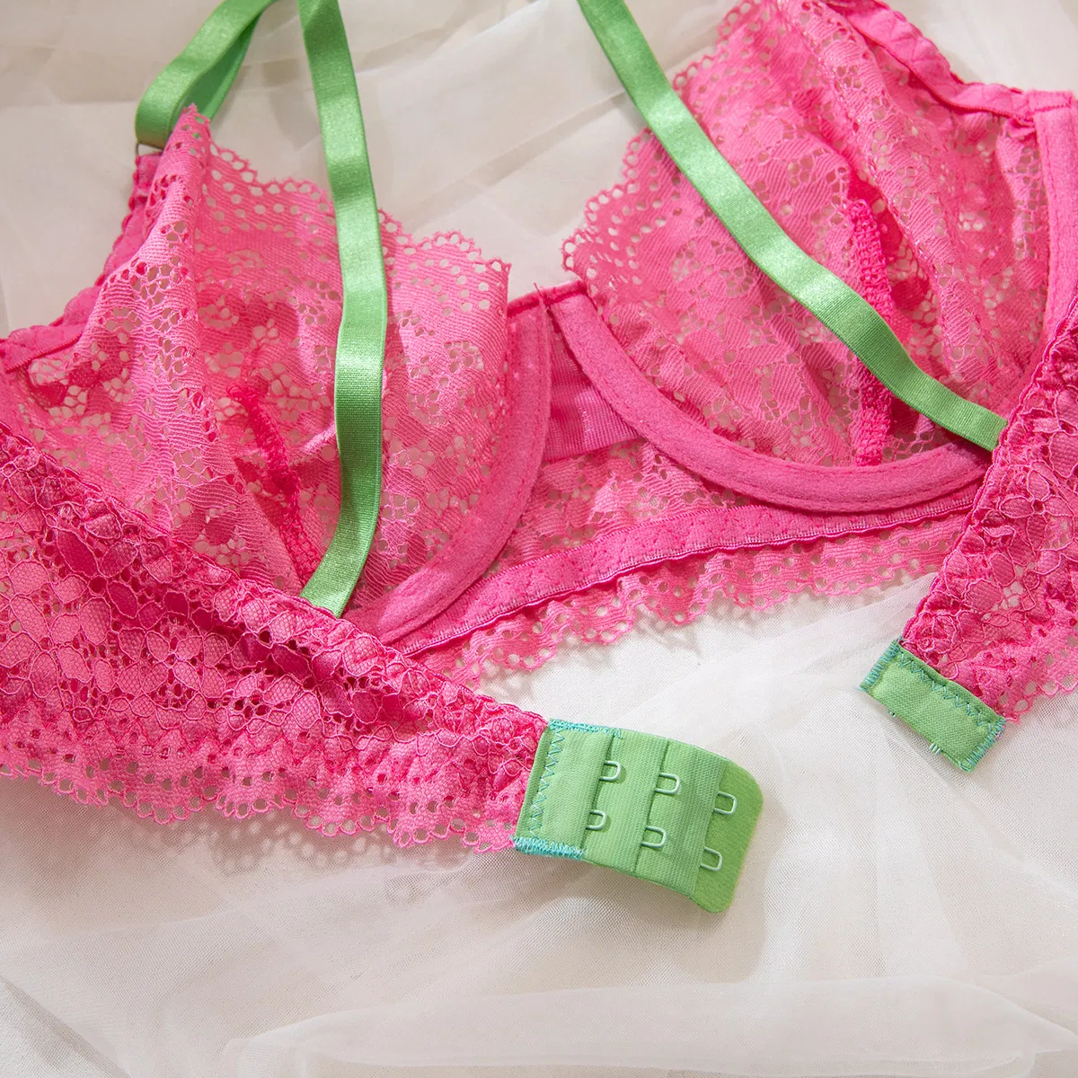 Wholesale Embroidery Contrast Lace Bra Set Sexy Thin Women Lingerie