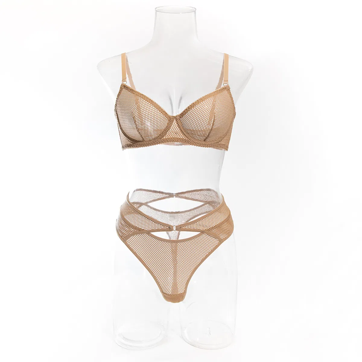 Sexy Erotic Two-Piece Bra and Panty Set for Women Wholesale See-Through Fishnet Mesh Lingerie