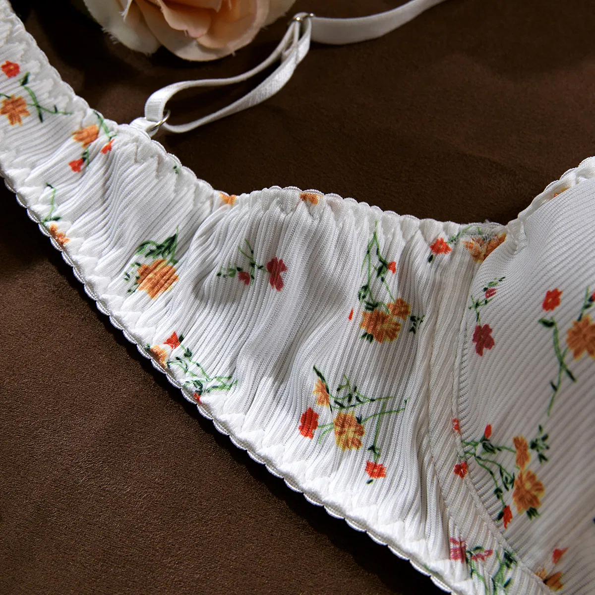 Wholesale Sheer Embroidered Lace Thin Bra Set Sexy Flower Print Woman 2PCS Lingerie