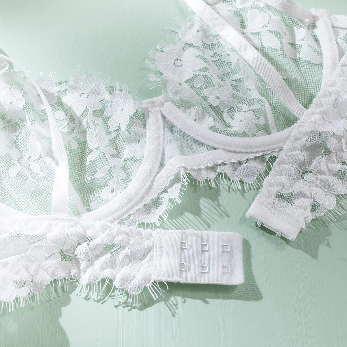 High Quality Transparent Embroidery Underwear Set Sexy Eyelash Lace Solid Color Lingerie