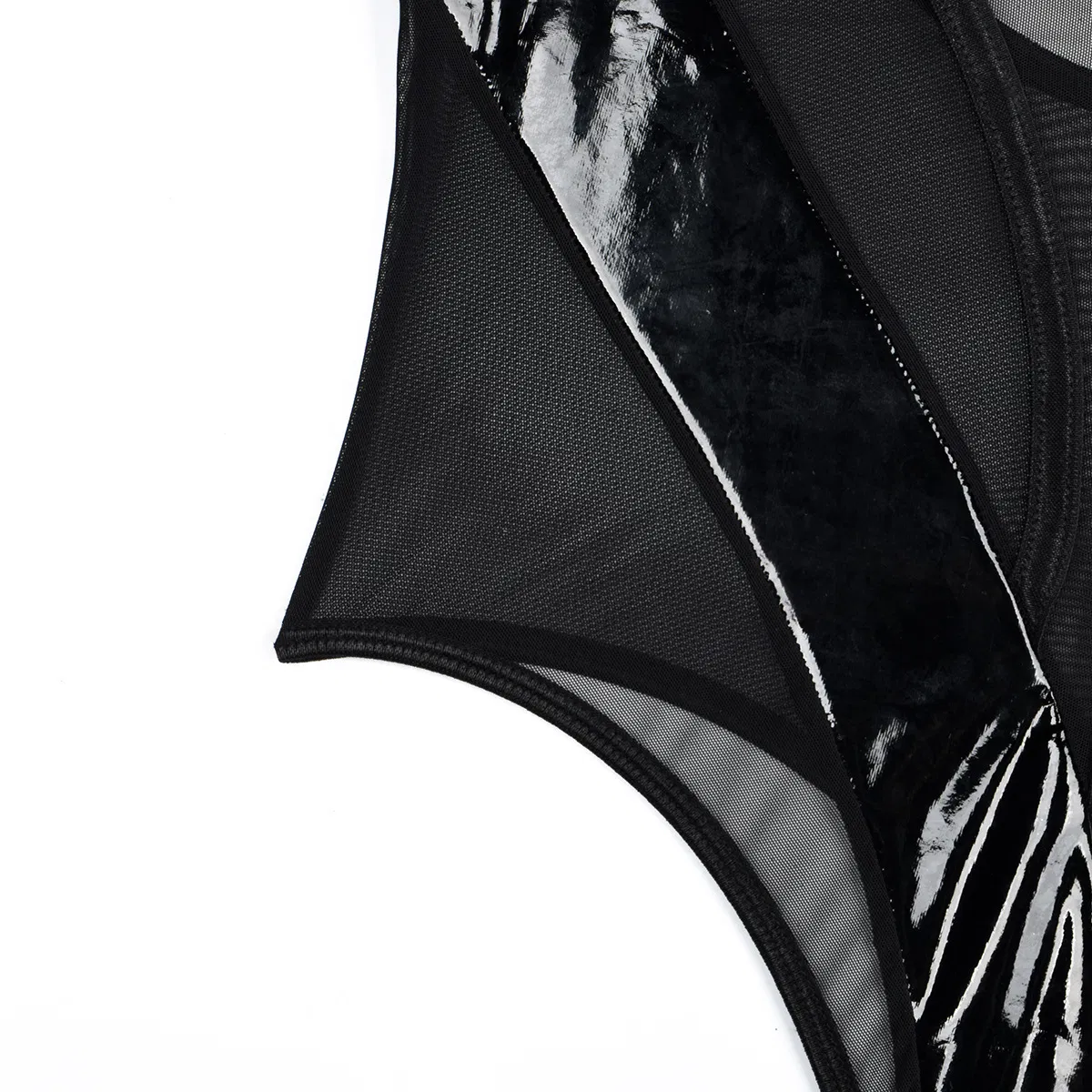 Wholesale Erotic V Neck PU Leather Underwear Set Sexy Sleeveless See-Through Lingerie