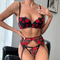 Sexy See-Through Mesh 3 Piece Bra Set Hot Selling Embroidery Woman Lingerie