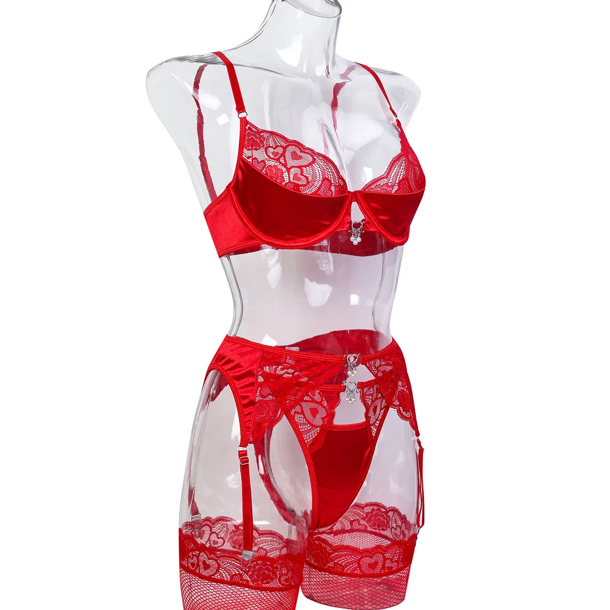 Wholesale See-Through Underwear Set for Woman Sexy Solid Color with Stocking Lingerie