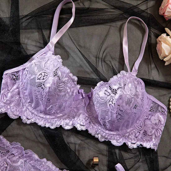 Wholesale Embroidered Lace Underwear Set for Woman Sexy Elegant Short Skirt Lingerie