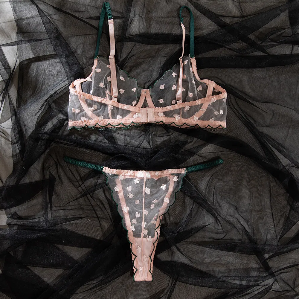 Wholesale Contrast Color Thin Woman Bra Set Sexy Transparent Mesh Thin Woman Lingerie
