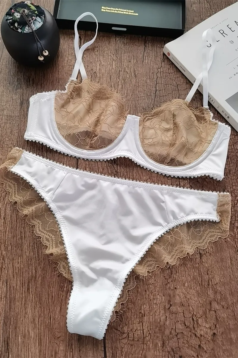 Wholesale French Style Embroidery Lace Trim Sexy Breathable Gathered Backless Ultra-Thin for Women Bra Set Underwear Lingerie