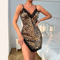 New Leopard Print Perspective Dress Sleepwear Sexy Lace V-Neck Suspender Woman Nightwear