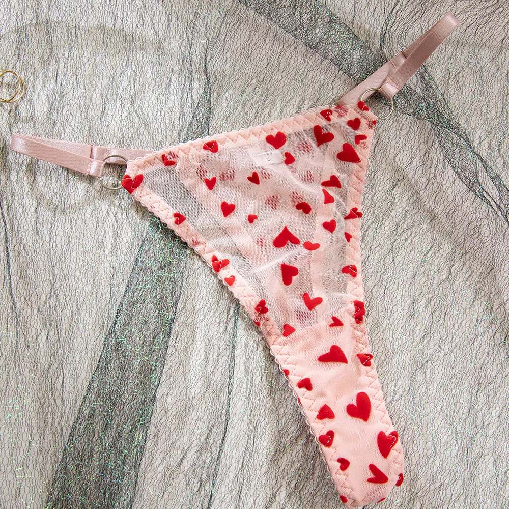 Sexy See-Through Women Bra Set with Embroidery New Red Heart Pattern Lingerie Set