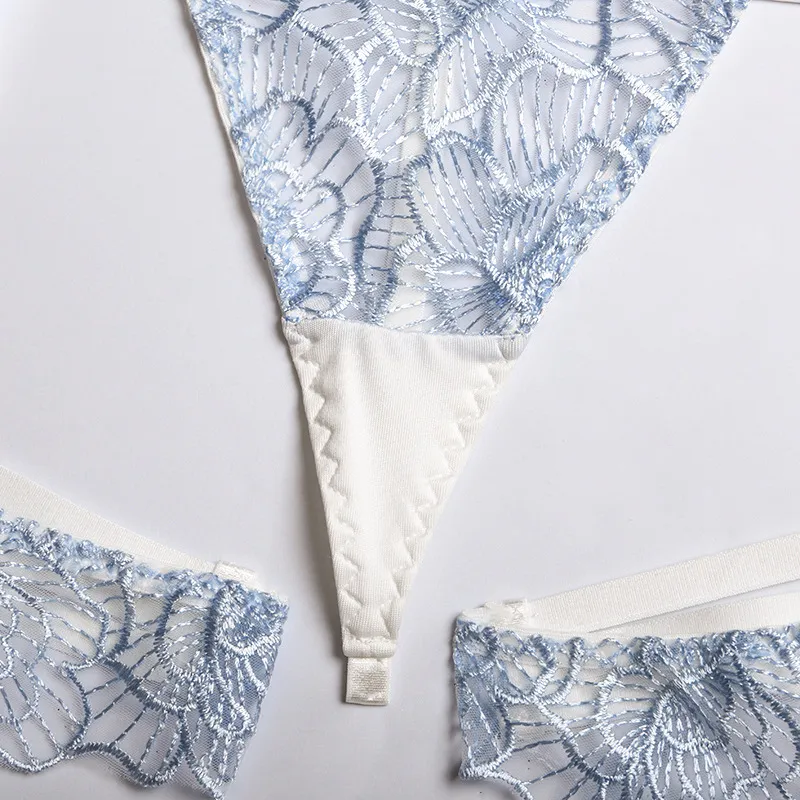 Wholesale Flower Embroidery See-Through Underwear Set Sexy Ultra-Thin Woman Lingerie