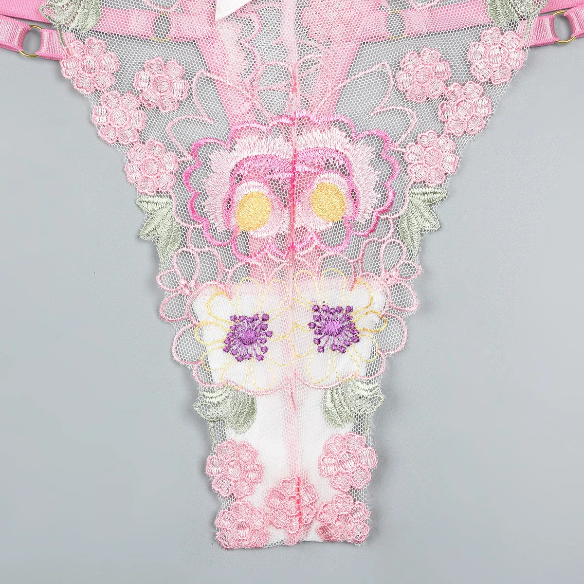Wholesale Floral Embroidery See-Throug Underwear Set for Woman Sexy Fishbone Lingerie