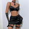 Seduction Satin Patchwork Mesh See-Through Thongs Five-Piece Set for Women Bra Breathable Ultra-Thin Sexy Underwear Lingerie
