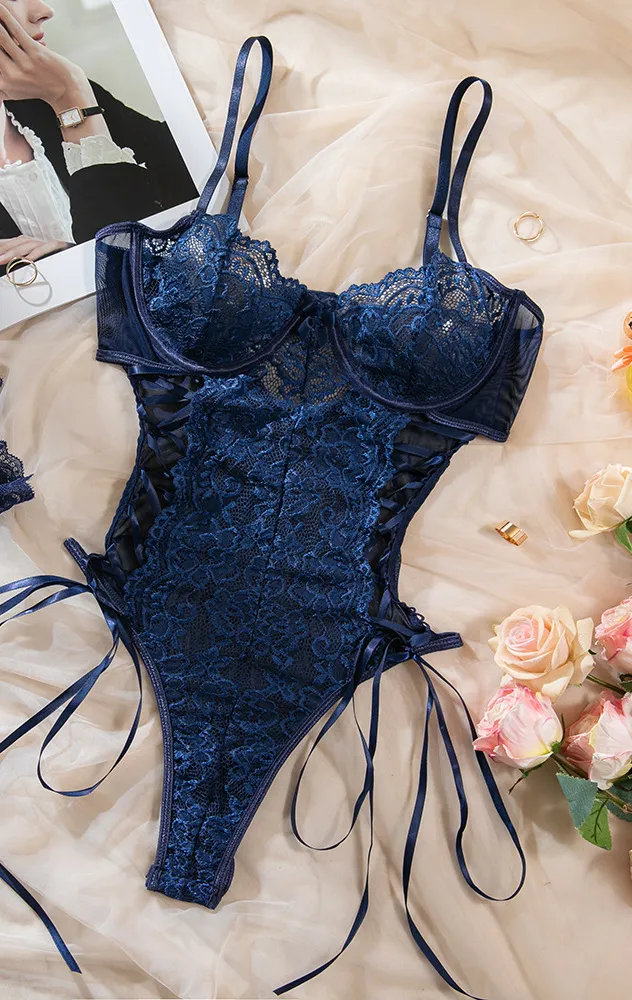 Wholesale Hollow out One Piece Underwear Set Sexy Embroidered Lace Woman Lingerie