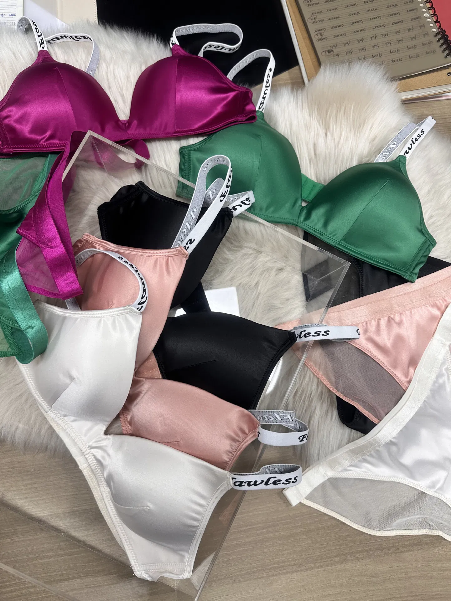 Wholesale French Satin Breathable Deep V Ultra-Thin Luxury for Women Soft Sexy Halter Neck Underwear Bra Set Lingerie