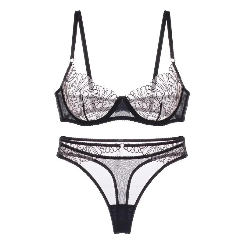 2025 Underwear Wholesale French Embroidered Lace Ultra-Thin Romantic for Women Soft Bra Set Sexy Lingerie