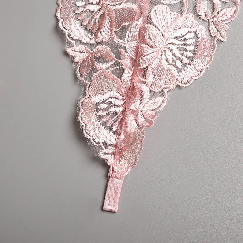 New Design Flower Embroidery See-Through Bra Set Sexy Woman 3 PCS Lingerie