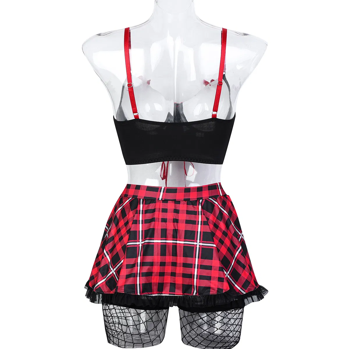 Wholesale Uniform Bow Woman Bra Set with Stocking Sexy Red Miniskirt Lingerie