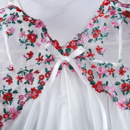 Wholesale Flower Embroidered See-Through Dress Underwear Set Sexy Ultral-Thin Lingerie
