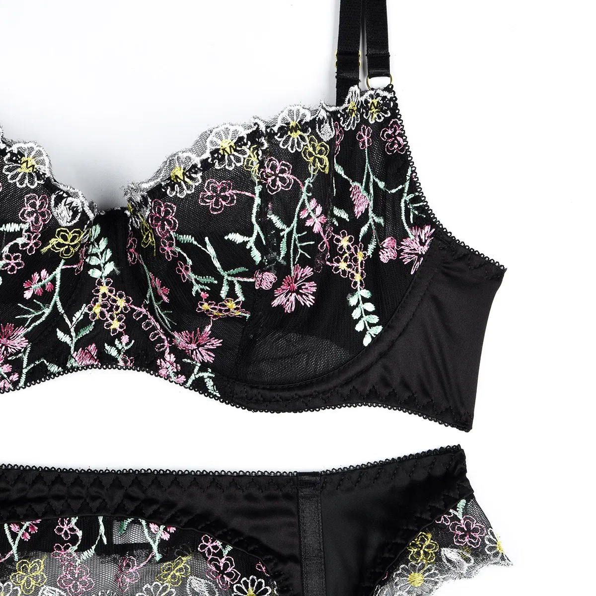 Wholesale Floral Embroidery Underwear Set for Woman Sexy See-Through Stain Lingerie