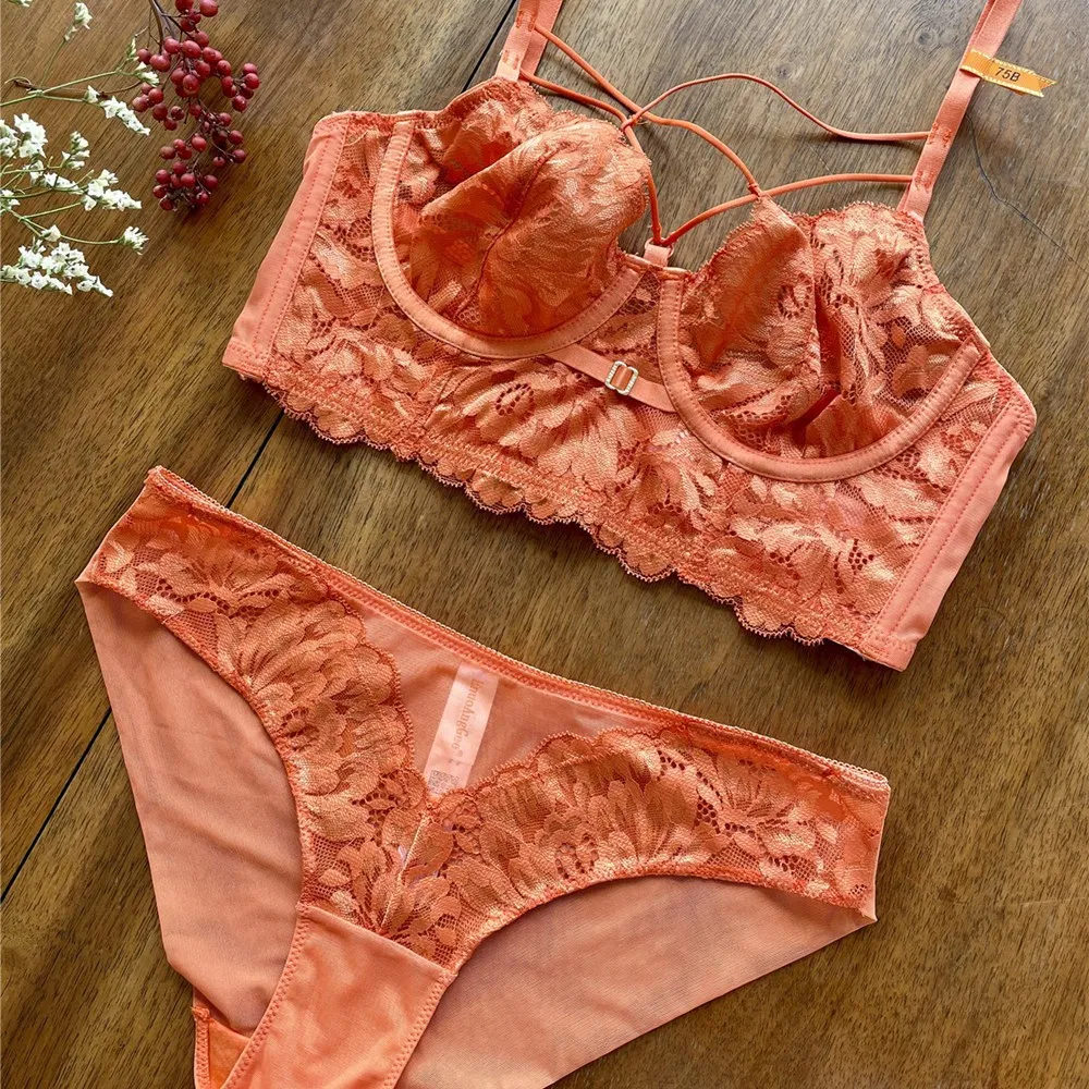 French Style U-Shaped Lace Seduction for Women Soft Bra Breathable Ultra-Thin Set Sexy Underwear Lingerie