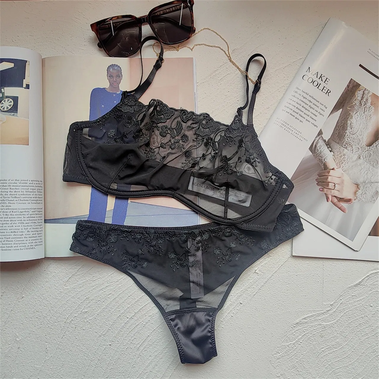 Sexy New French Ultra-Thin Embroidered Lace Bra Underwear Set Lingerie