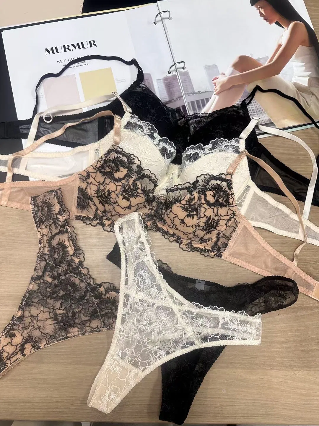 2025 Wholesale French Jacquard Embroidered Lace Trim Sexy Underwear Ultra-Thin Breathable Bra Lingerie