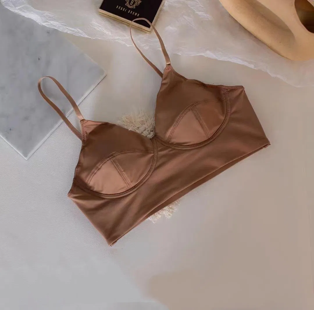Wholesale French Solid Color Soft Breathable Backless Ultra-Thin for Women Halter Neck Bra Underwear Set Lingerie