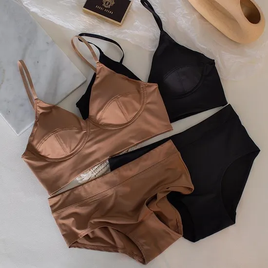 Wholesale French Solid Color Soft Breathable Backless Ultra-Thin for Women Halter Neck Bra Underwear Set Lingerie