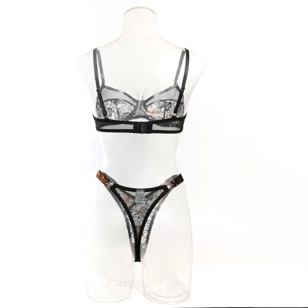 Wholesale Ultra-Thin Lace Woman's Underwear Set Sexy Mesh See-Through 2-Piece Lingerie