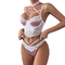 Sexy Neck Hanging Cross Strap Underwear Set Wholesale Pink Satin Women Lingerie