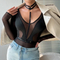 Wholesale Long Sleeved Transparent Mesh Woman Bra Set Sexy Thin Hanging V Neck Lingerie
