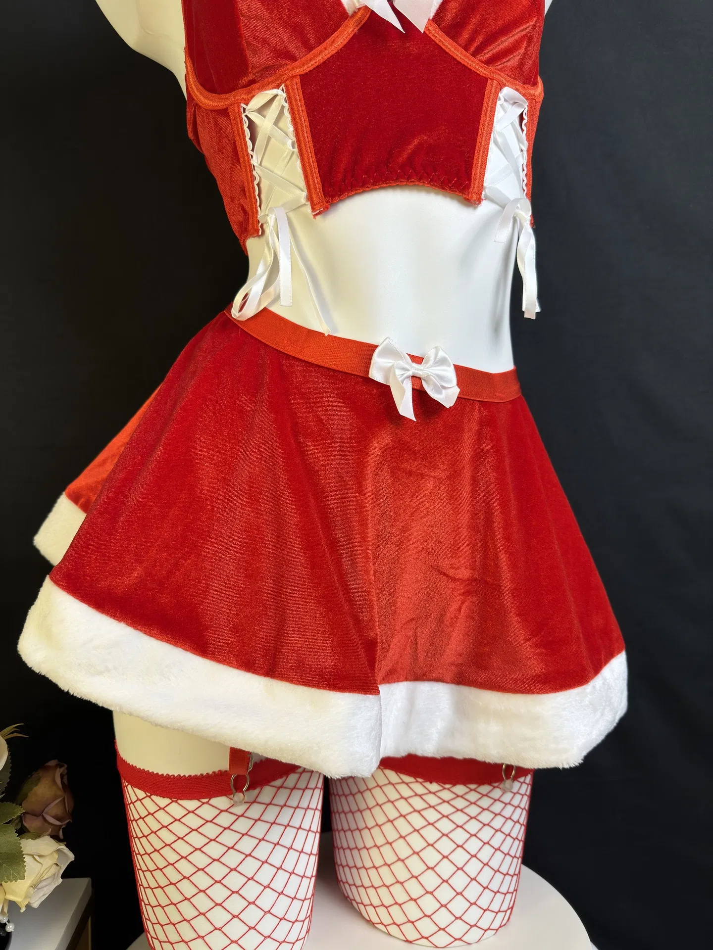 Sexy Fashion Bondage Christmas Bra Panty Set New Fashion Short Skirt Lingerie