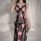 New Design See-Through Deep V Mesh Lace Nightwear Dress Sexy Suspender Woman Long Sleepwear