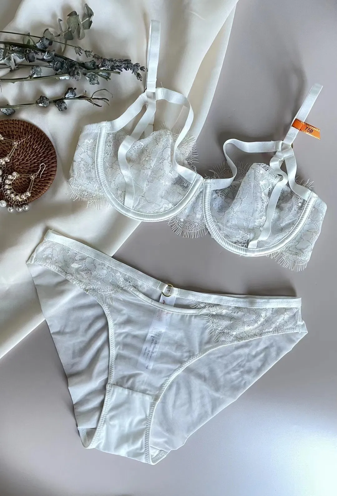French Style U-Shaped Transparent Eyelash Lace Seduction for Women Soft Bra Breathable Ultra-Thin Set Sexy Underwear Lingerie