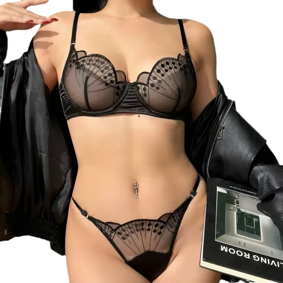Sexy for Women French Ultra-Thin Embroidered Undeawear Lace Bra Set Wholesale Lingerie