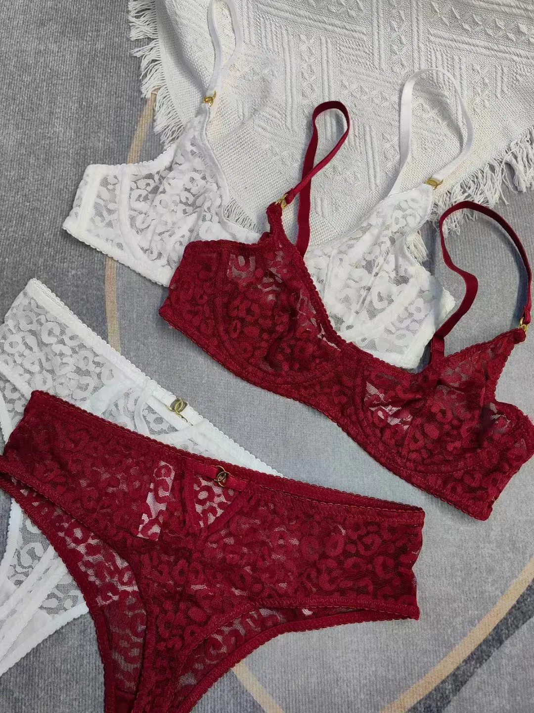 Sexy Embroidered French Ultra-Thin Soft for Women Lace Underwear Set Bra Lingerie