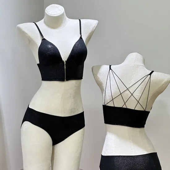 French Wholesale Light-Sensitive Surface Fine Shoulder Strap Front Buckle Triangular Cup Bra Underwear Set Sexy Lingerie