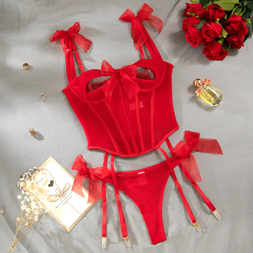 Sexy Hollow out Fishbone Underwear Set Wholesale Two Pieces Woman Lingerie