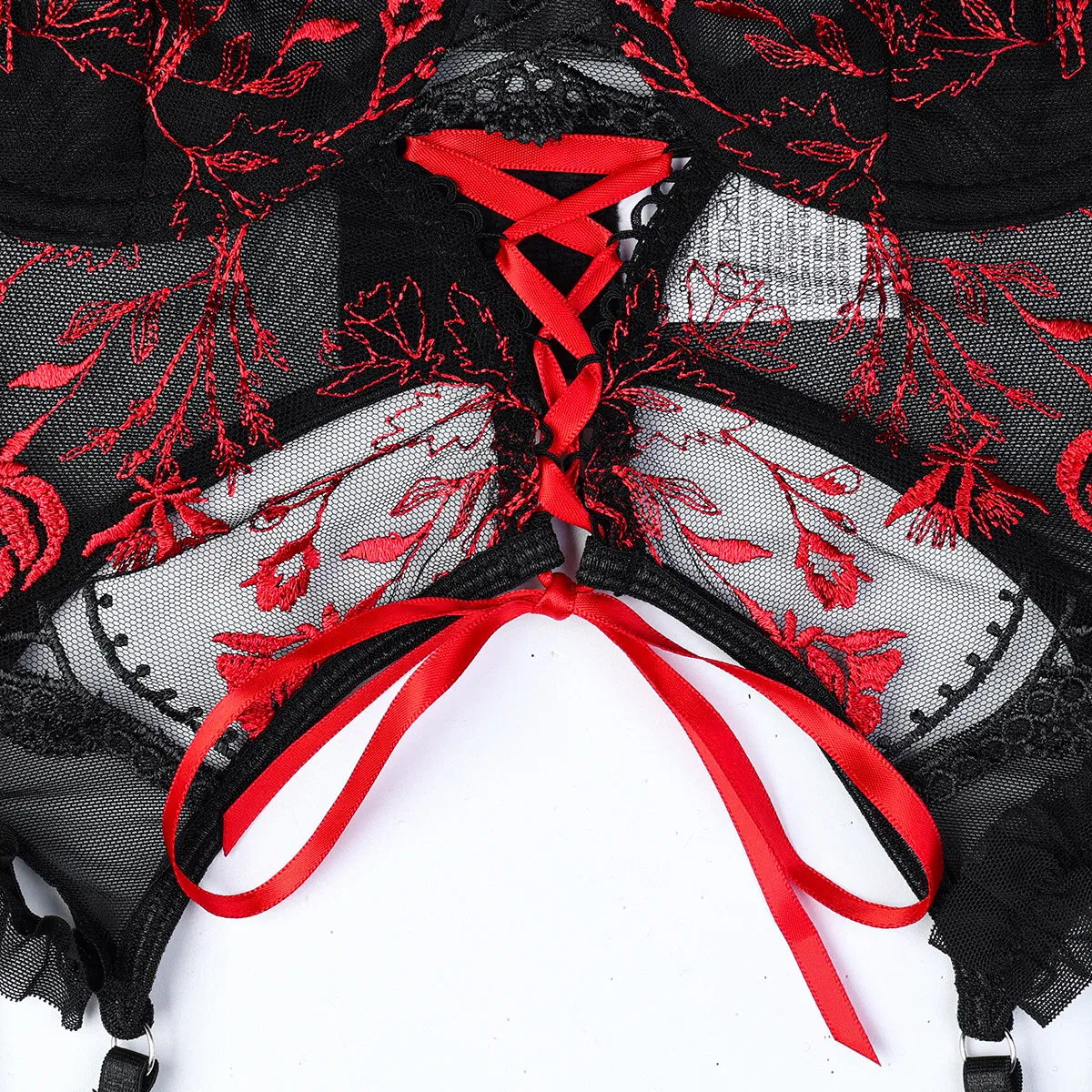 Wholesale Transparent Mesh Cross Strap Bra Set Sexy Flower Embroidery Thin Woman Lingerie