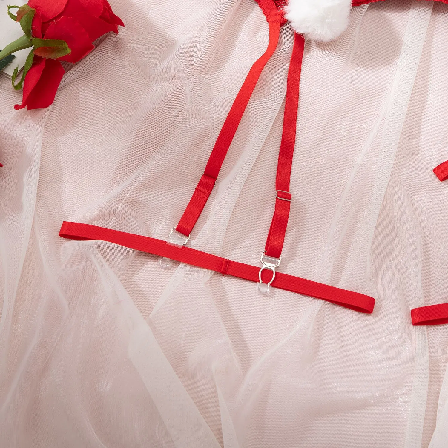 Sexy Embroidered Lace Christmas Underwear Set Hot Furry Ball Woman's Lingerie